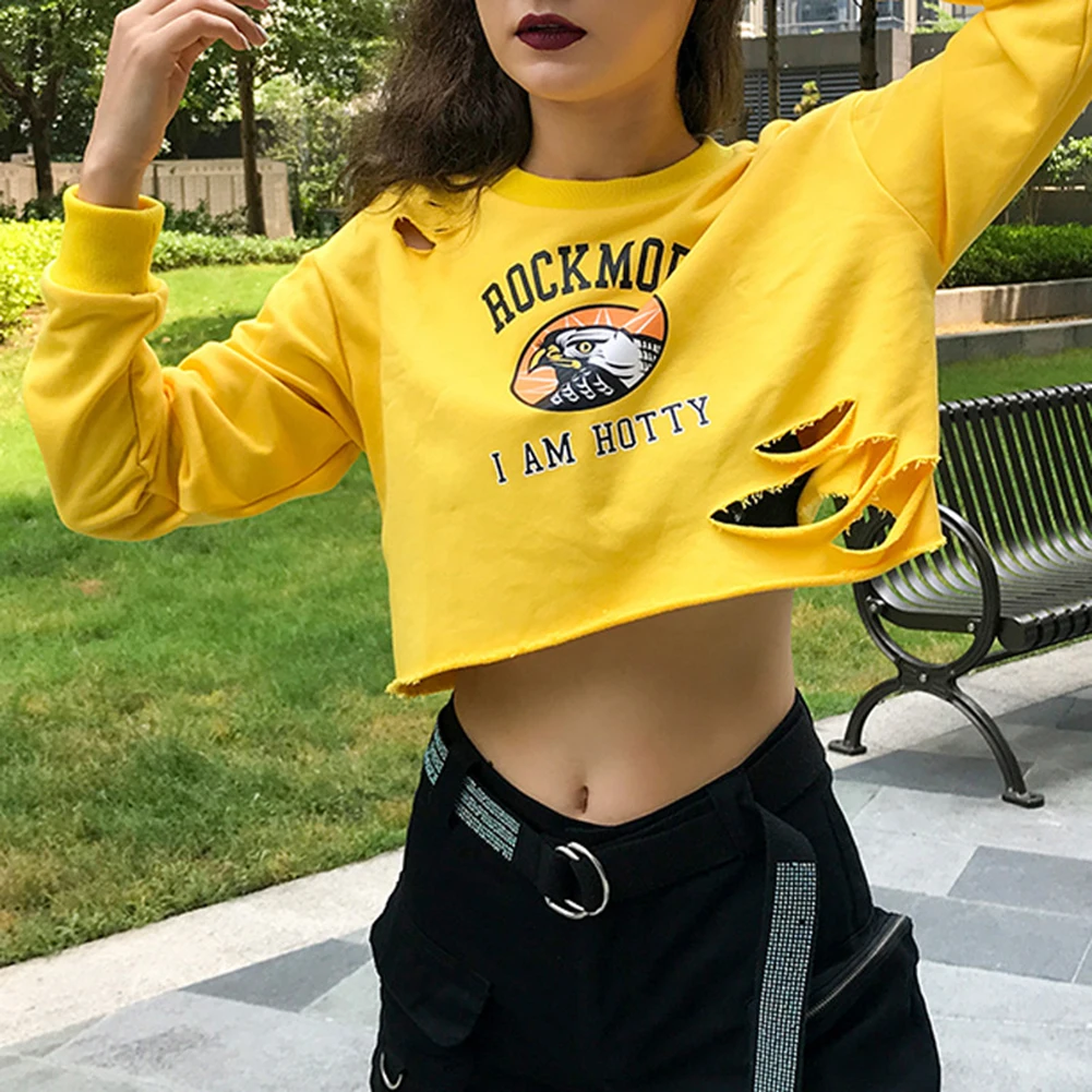 

women shirts Autumn Pullover Hole Hollowing Out top Ladies Fashion Causal Print Loose Tops Streetwear Women's Short Sweater