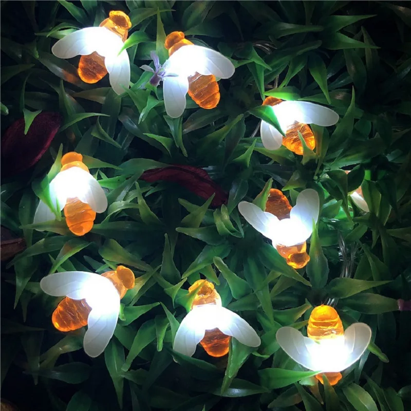 Waterproof Outdoor Cute Honey Bee LED Fairy String Lights Solar bee light  Christmas Garland Lights for Garden Fence Patio solar step lights