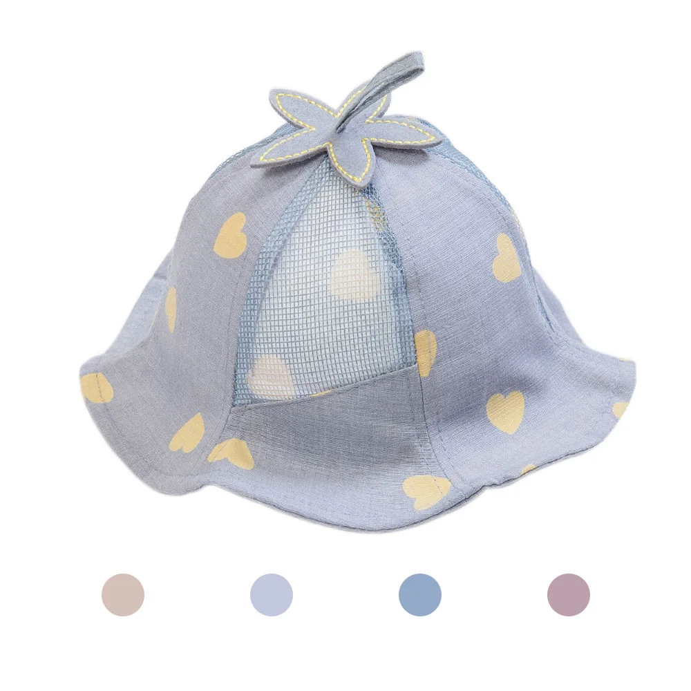 

Spring Baby Hat Cute for Girls Heart Cotton Mesh Baby Girl Cap Print Baby Bonnet Bucket Hat 6-24 Mouths Infant Accessories