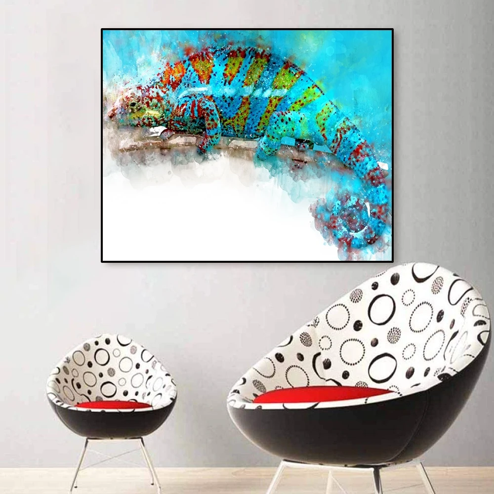 Cassisy Abstract Animal Canvas Painting Chameleon Wall Art Home Decor Posters and Prints Modern Living room Artwork Picture | Дом и сад