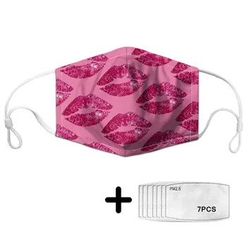 

Sexy Red Lips Pattern Lady Face Mouth Masks with 7pcs PM2.5 Anti Air Dust Mask for Women Pink Custom Protection Masks Mascherine