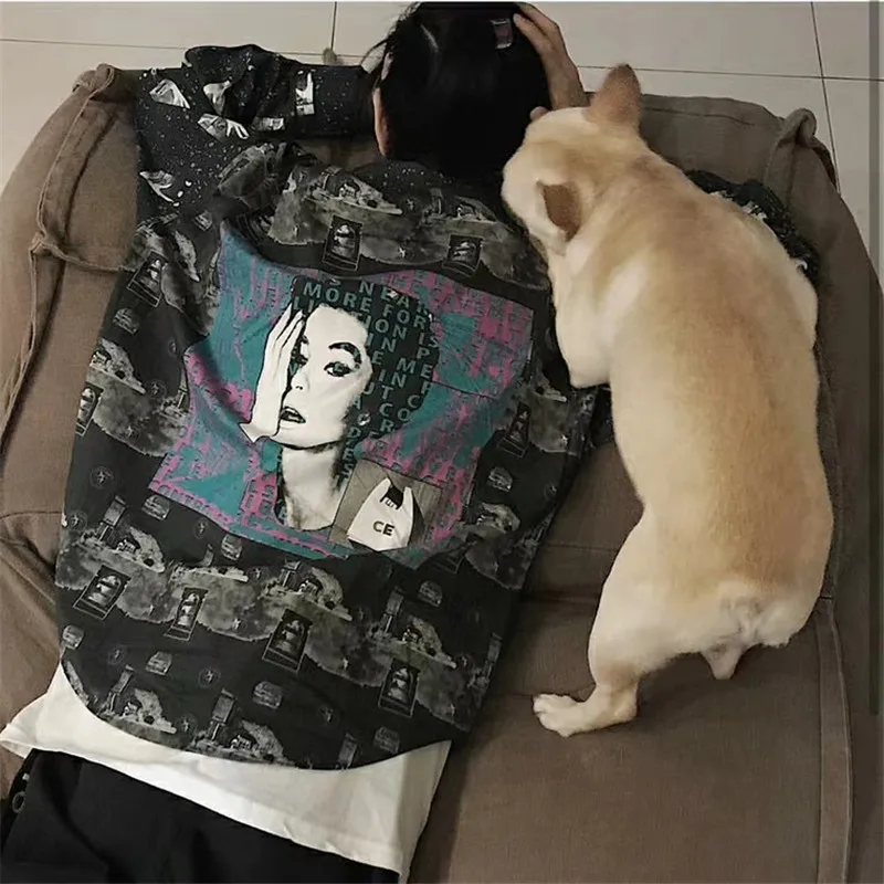 

High Streetwear Vintage CAVEMPT C.E Long Sleeved Shirt Men Women Hip Hop Style Retro Woman Face Cav Empt Pullover
