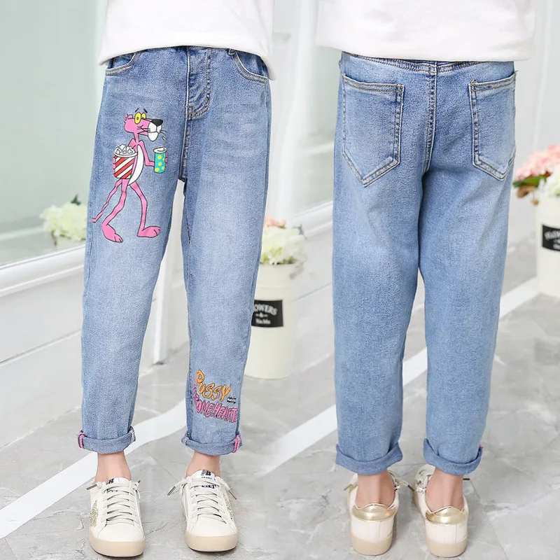 

Girl'S Jeans 2019 Spring And Autumn New Style Cartoon Small Pink Panther Jeans 3-12-Year-Old Children Spring Versatile Pants