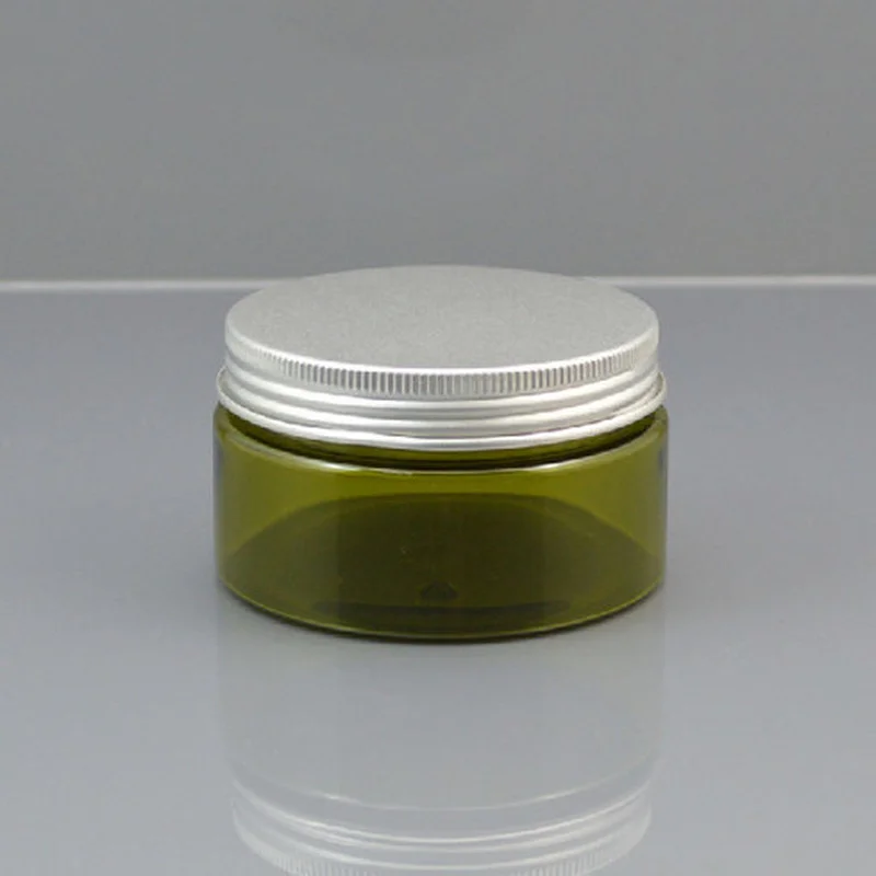 

50pcs/lot 100ml Green Plastic Cosmetic Jar PET Serum Bottle Aluminum Cap 100g Thread Cream Container Rolled on Factory Wholesale