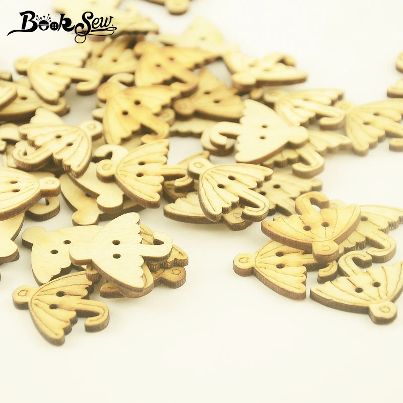 

Booksew Wooden Buttons Sewing Accessories Umbrella Shape Decoration Bag Cloth DIY Quilts Crafts Scrapbook Patchwork 50pcs/bag