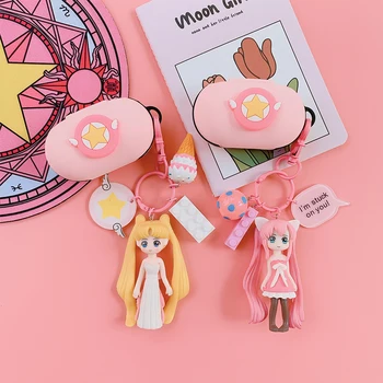 

Cute Cartoon Silicon Case for Samsung Galaxy Buds+/Buds Cover Bluetooth Earphone Charging Box Skin Decor Pink Sweat girl Keyring
