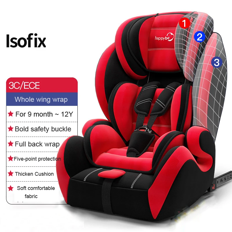 Красный Детское автомобильное сиденье детское безопасное сиденье ISOFIX жесткий Интерфейс 9 месяцев-12 лет - Цвет: Красный