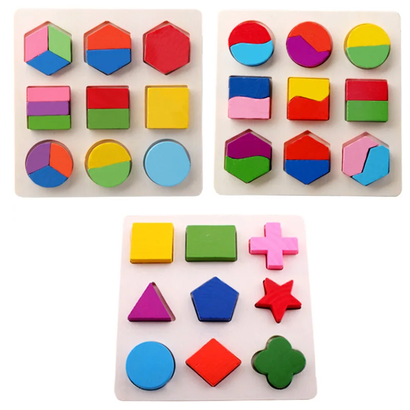 1 Set Baby 3D Wooden Puzzles Toy Learning Geometry Color Cognition Montessori Educational Kids Toys for Children Play Games Gift|wooden puzzle