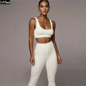 

Cultiseed Women Vest Set Female New Fashion Knitted Short Camis Top+Slim Hip Long Pant 2pc Set Suit Ladies Yoga Sports Sets Suit