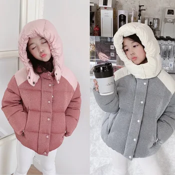 

pre-sale 2020 New Mo Baby Winter Jacket Patchwork Pink Jacket Hooded Down Jacket Baby Girls Boys Clothes Winter