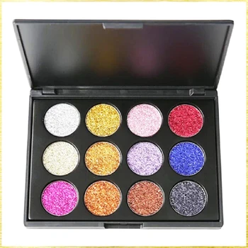 

Pigment Glitter Eyeshadow Makeup Palette Cruelty free Shimmer Long Lasting Shiny Diamond 12 Colors Kit Custom Private logo Label