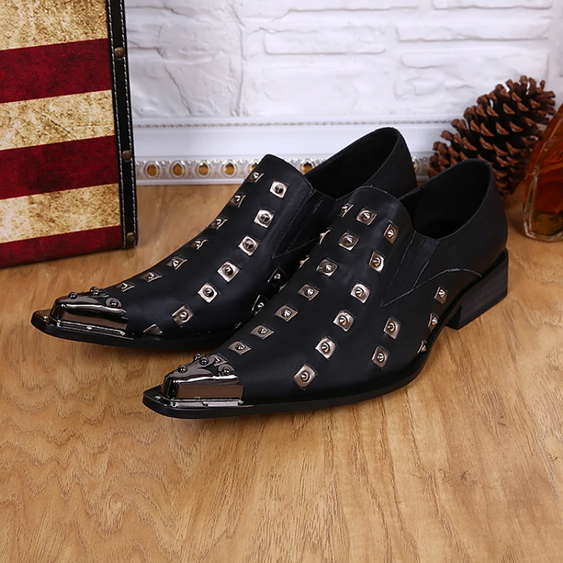 PROD 4000174178097 Christia Bella New Fashion Metal Pointed Toe Men
Party Shoes Genuine Leather Rivet Man British Style Shoes Plus Size
Male Oxford