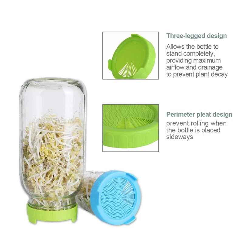 

6 Pcs Sprouting Lids Food Grade Mesh Sprout Cover Kit Seed Growing Germination Vegetable Silicone Sealing Ring Lid For Mason J
