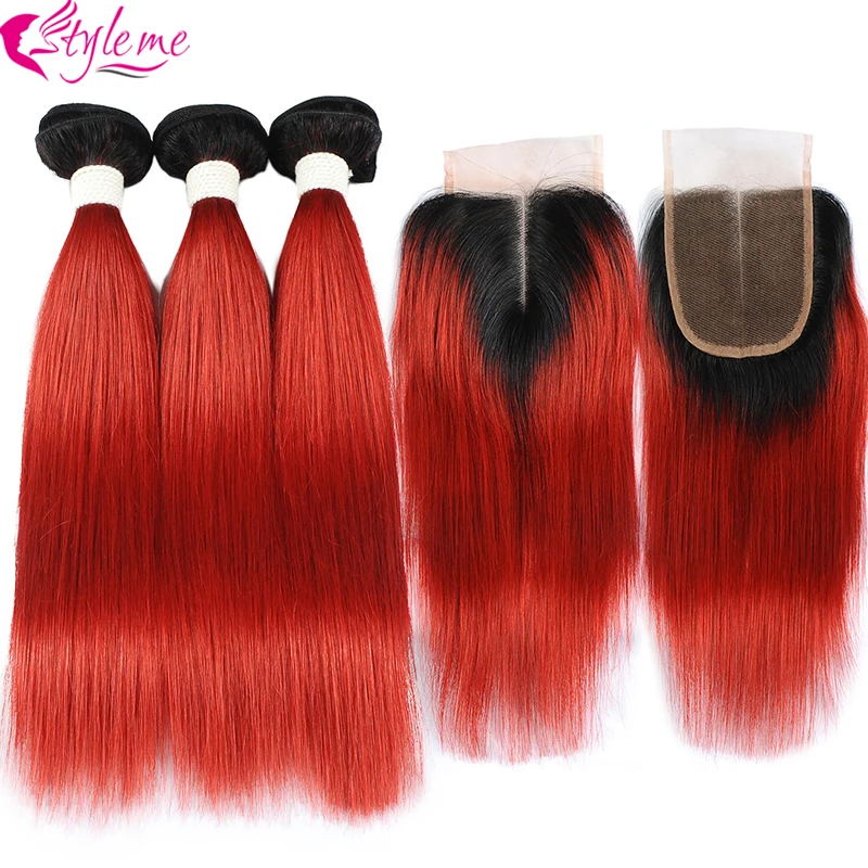 

Style Me Red Ombre Brazilian Bundles With Closure Straight Hair Bundles With Closure Colored Burgundy Human Hair Weave Non Remy