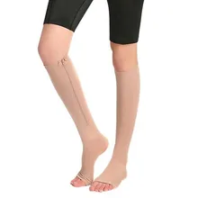 Высококачественные мужские и женские компрессионные поддерживающие носки до колена с открытым носком, на молнии, бежевые, L