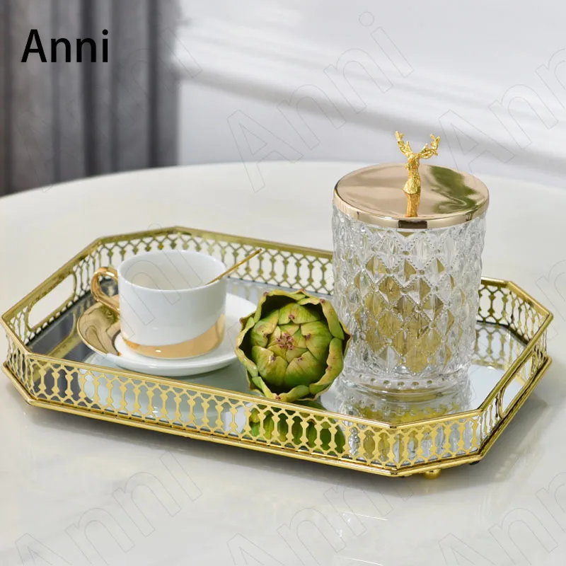 

Открытый зеркальный поднос в скандинавском стиле, современный простой металлический кофейный столик, набор для вина, подносы для хранения, украшение для дома, гостиной