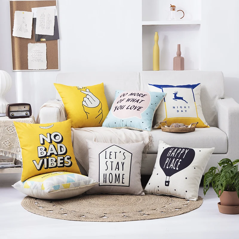 Special Price Hugging Pillowcase Cushion-Cover Sofa 45x45cm 40x40 Printing And Hemp Strip Linen 85Z1Mo33j