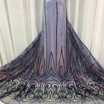 

5yards/pc newest African sequins tulle lace gradient French net fabric with allover embroidery high quality for party dress FLP1