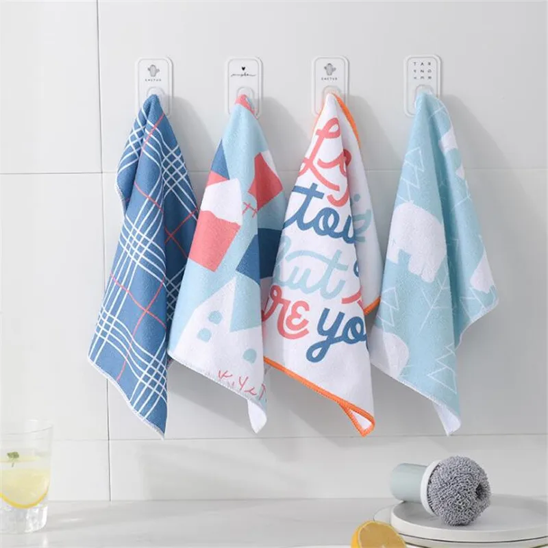 Впитывающее тряпичное полотенце для кухонной чистки 4 шт./упак., домашнее кухонное полотенце с мультяшным принтом, многофункциональное полотенце для мытья посуды
