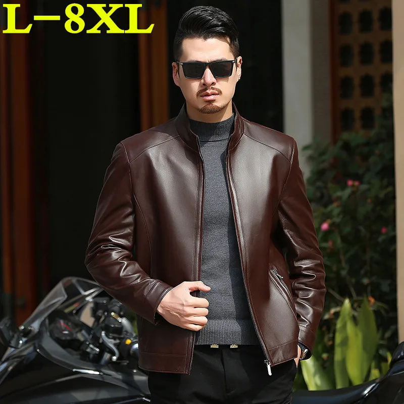 

Осенне-зимние приталенные мотоциклетные пальто 8XL 7XL, мужское повседневное пальто, модная мужская куртка из натуральной кожи