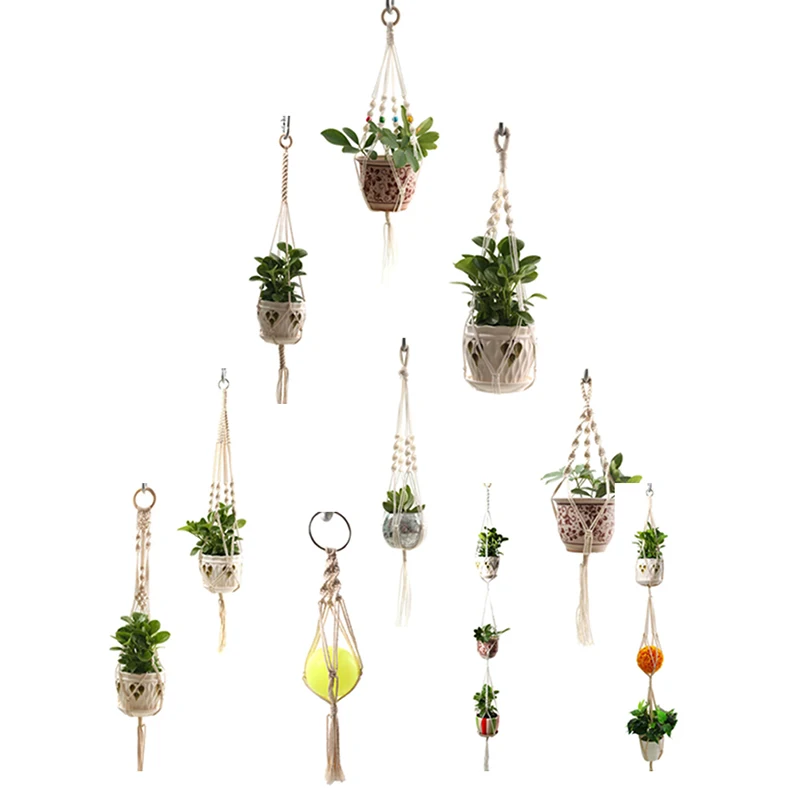 

Decoration Basket Vintage Macrame Plants Hanger Hook Flower Pot Holder 4 Legs String Hanging Rope Wall Home Garden Balcony