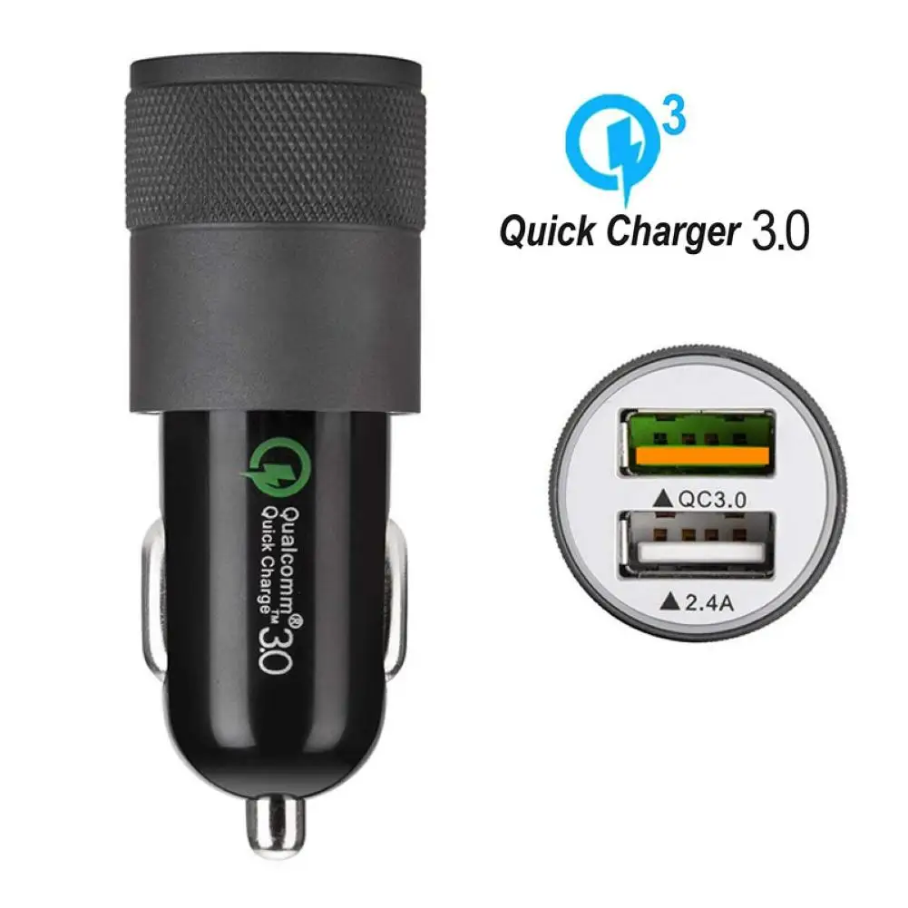 

30W Car Charger QC3.0 Quick 2.4A Dual USB Charger Metal Fast Charger For iPhone Samsung Huawei Xiaomi Smart Phone Charging