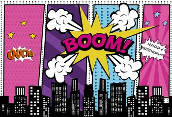 

Super Hero Themed Girl Birthday Party Photography Backdrop Night City Skyline Boom Photophone Photo Studio Background W-3482