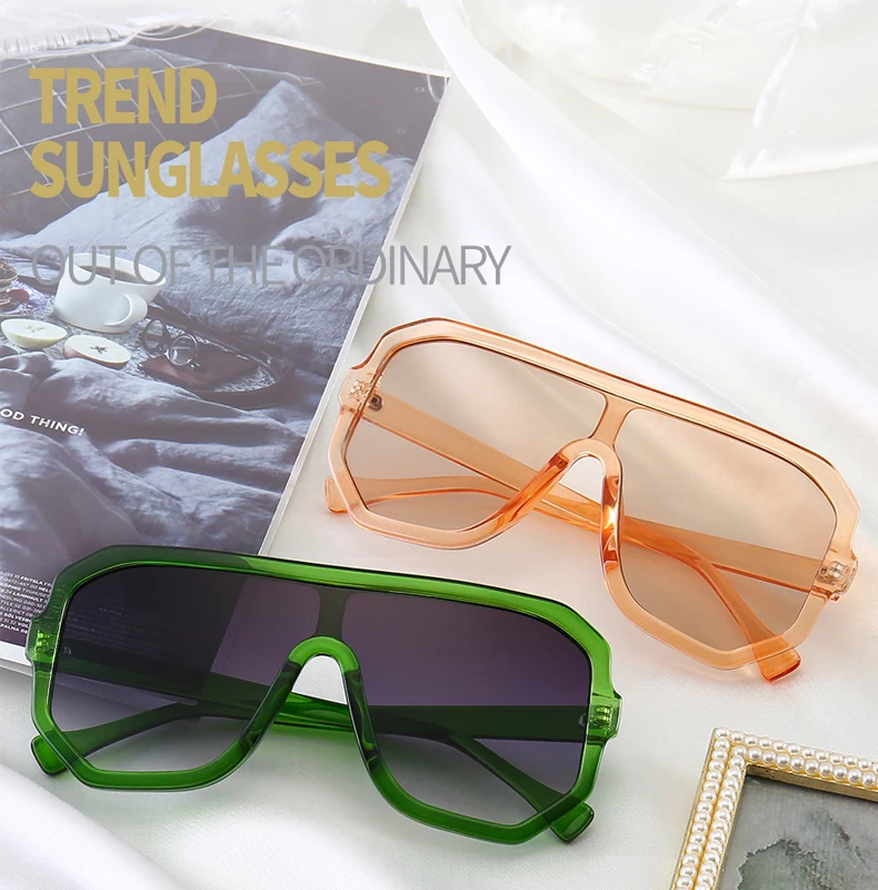 OEC CPO Classic Oversized Square Sunglasses Women Luxury Brand Fashion Flat Top Lens One Piece Men Shade Mirror UV400 Gafas O320