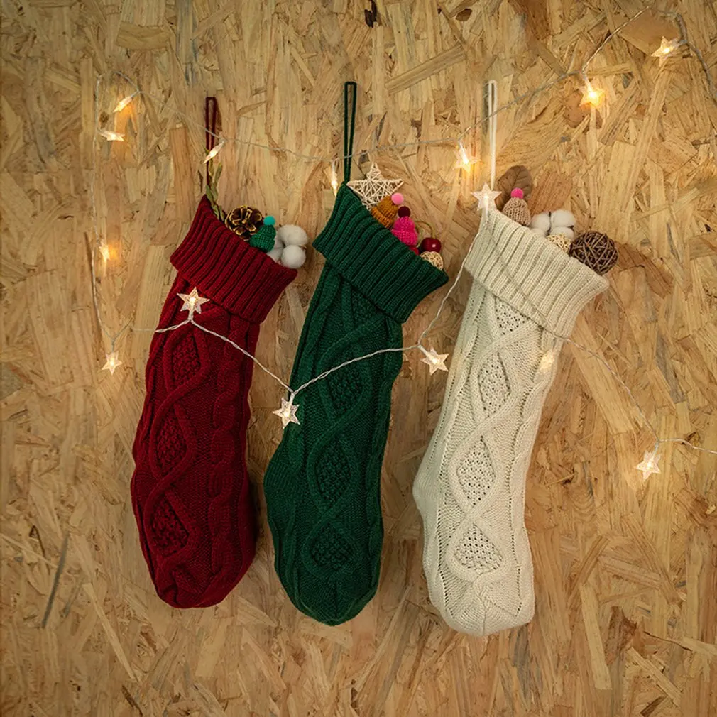 

Knitted Woolen Home Wall Decoration Candy Bag Socks Diamond Gift Bag Christmas Socks Christmas Fireplace Decorations For Kids