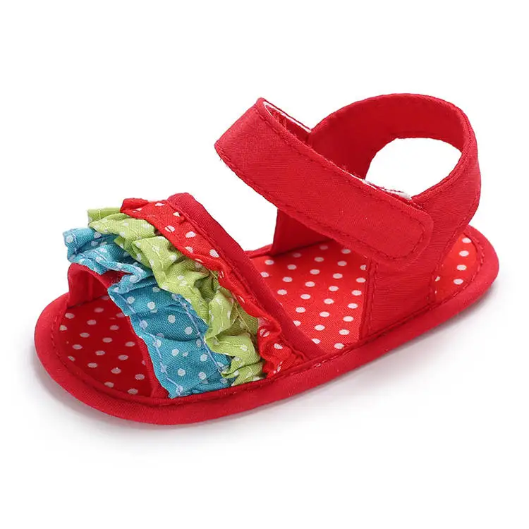 Красный Baby Sandals Girl Summer Soft Cotton Anti-Slip Sole Colorful Silk Ribbon Newborn First Walker Infant Crib Shoes - Цвет: Красный