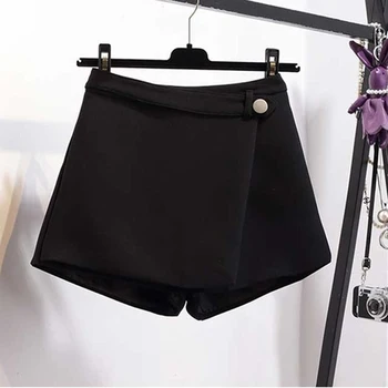

Women Spring Summer Shorts Skirts Irregular Wide Leg Middle Waist Zipper Sashes Solid Color Autumn Female All-match Skirts