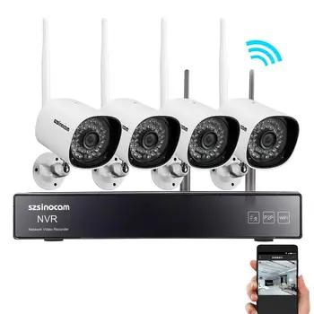 

4CH WIFI NVR with 4 PCS WIFI IP Camera Surveillance System 1Mega for Outdoor Security Support Post Alarm Motion Detection