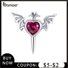 

Bamoer 925 Sterling Silver Mono-Ear Stud Punk Goth Bat Wings with Red Heart CZ Earring for Women Fashion Jewelry Gift 1 Piece