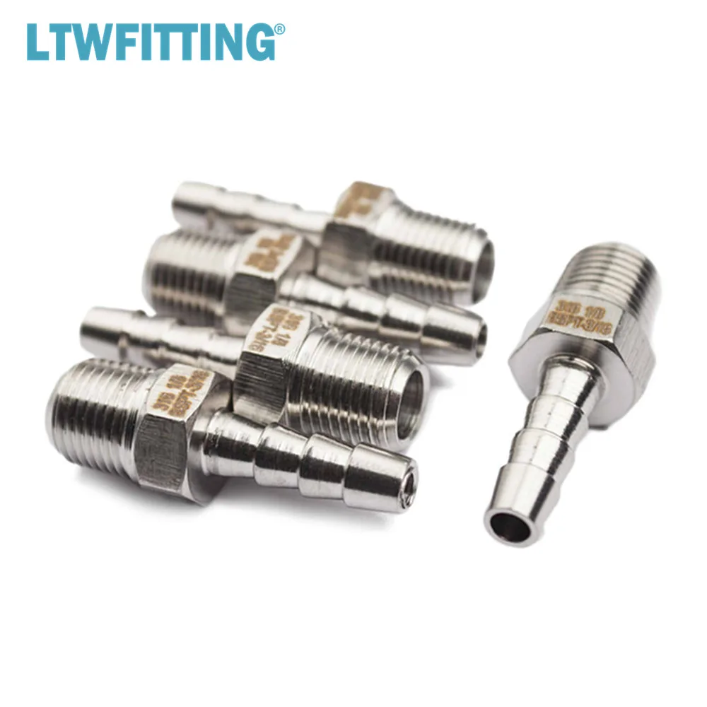 LTWFITTING Stainless Steel 316 Barbed Fitting Connector 1/8&quot Male BSPT x 3/16&quot(5mm) Hose Barb Fuel Gas Water | Обустройство