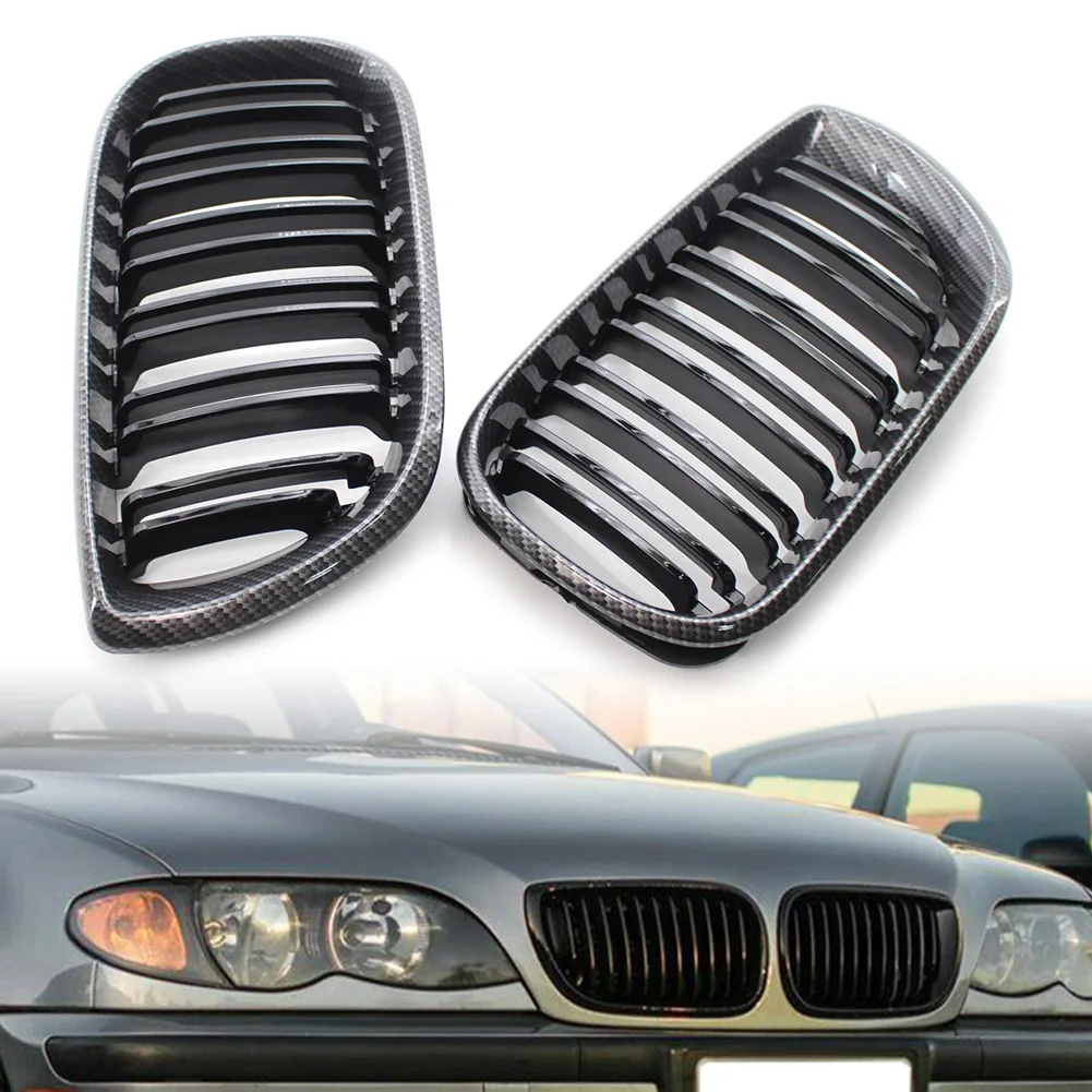 

2x Carbon Fiber Black Double Slat Front Kidney Grille For BMW E46 Sedan 2002 2003 2004 2005 Car Styling Accessories