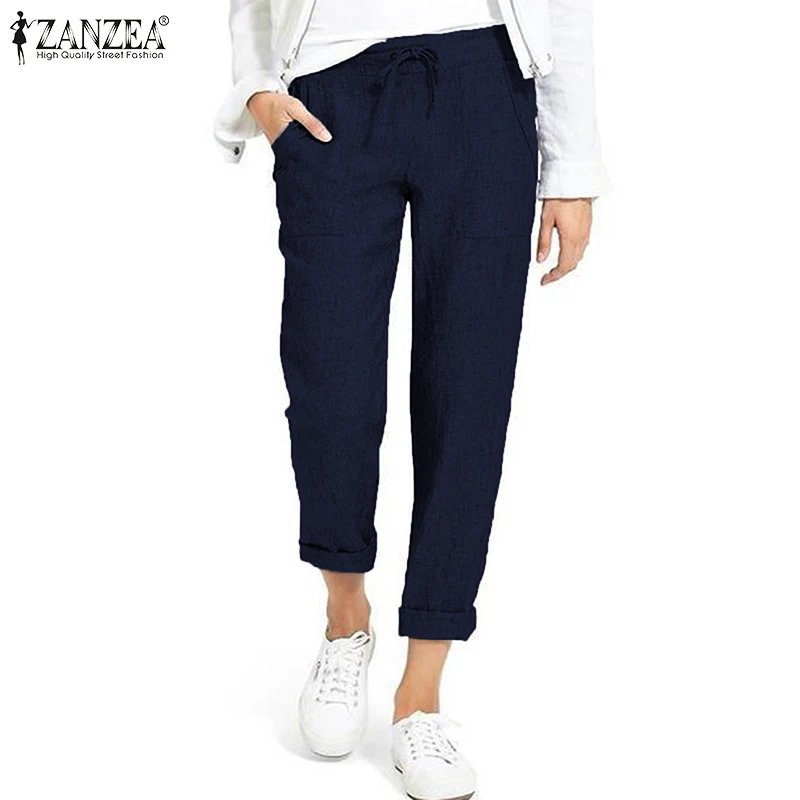 Негабаритные летние брюки женские шаровары ZANZEA 2019 осенние брюки с эластичной талией Pantalon женские Палаццо тренировочные брюки с завязками