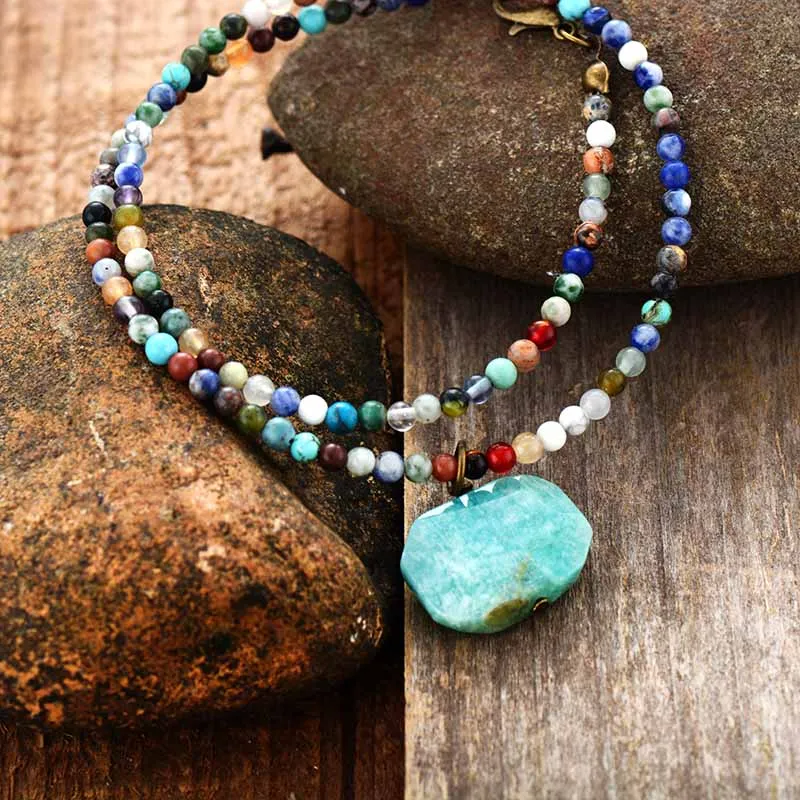 Natural Stone Pendant Necklace Geometric Amazonite Choker Necklace Jewelry Torques Necklace Gifts - Image 2