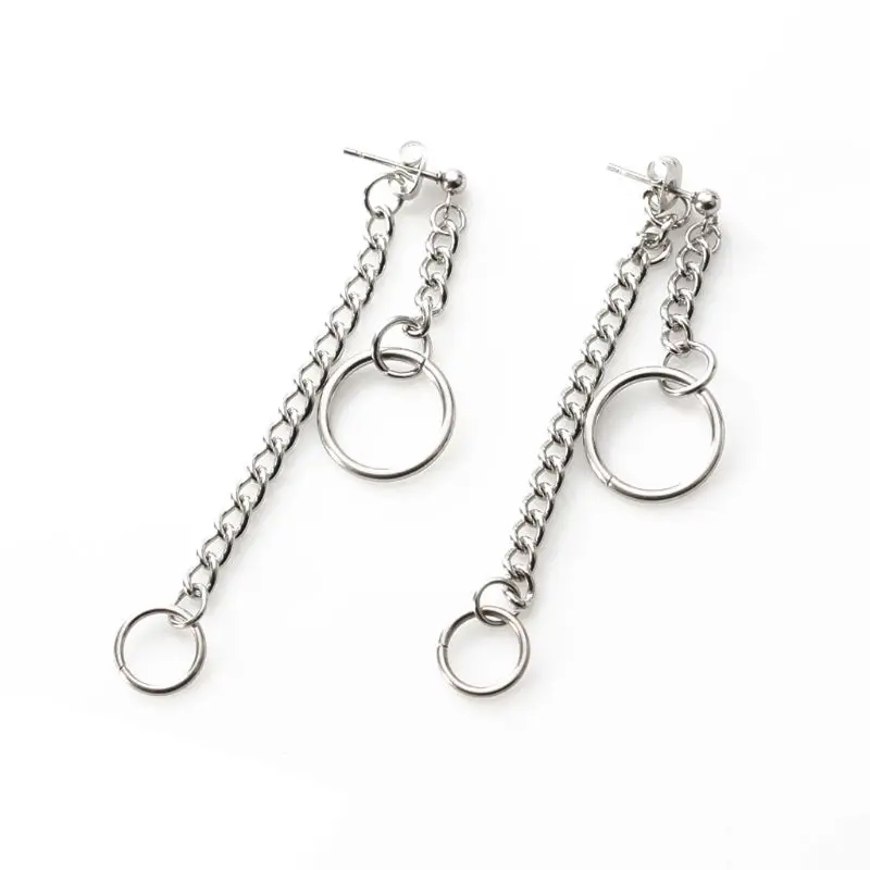 

Stainless Steel Link Chain Drop Earrings Statement Earrings Elegant Simple Silver Long Metal Tassel Cricle Drop Earrings