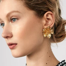 Dvacaman, большие золотые металлические серьги-гвоздики в виде цветка для женщин, трендовые массивные серьги с кристаллами шампанского, ювелирные украшения, подарки