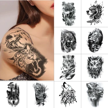 

Ink Tattoo animal Black temporary tattoo stickers Wolf tiger horse Waterproof fake tattoo Beast Body art tattoo stickers