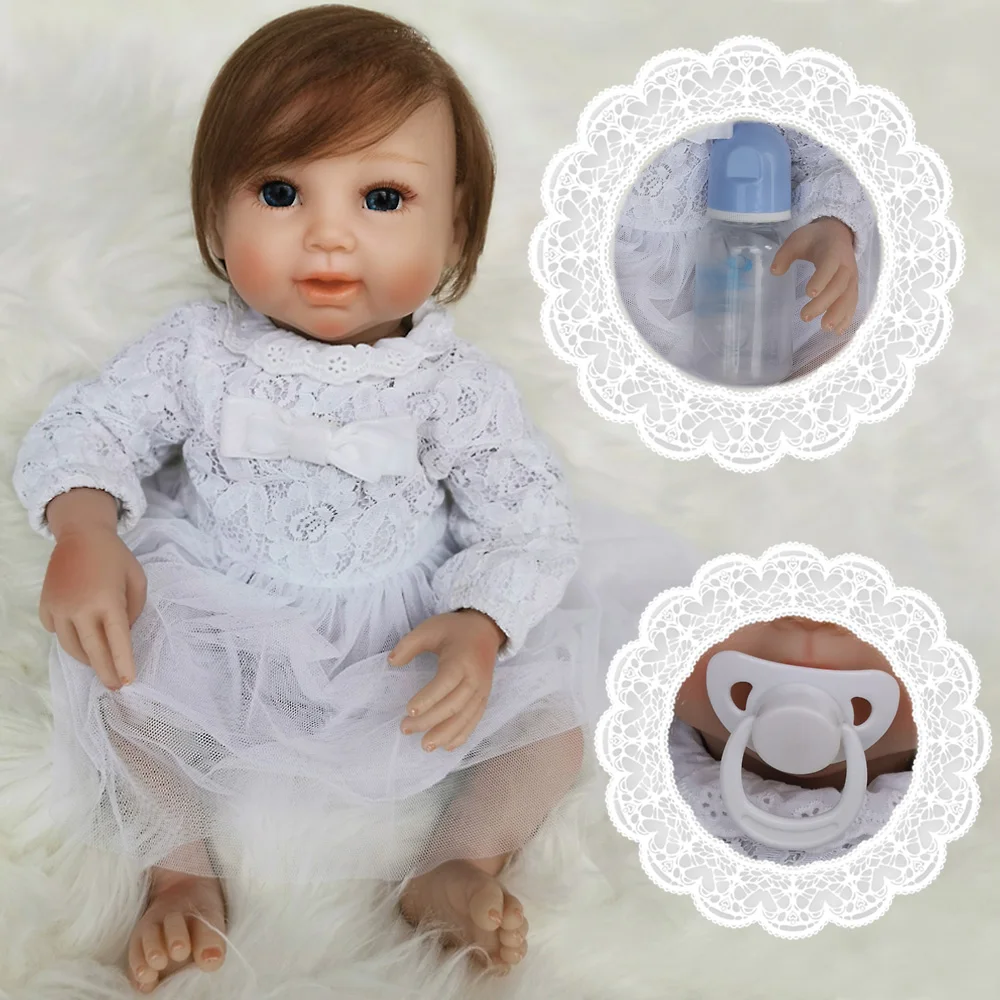20 дюймов Мягкие силиконовые куклы Reborn Baby, реалистичные куклы для новорожденных, белое платье принцессы для малышей, подарок на день рождения для девочек, bebe reborn