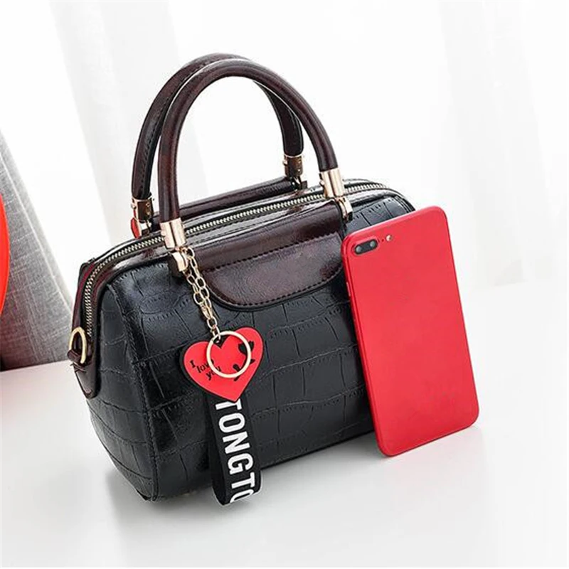 Luxury PU Leather Women Handbags with heart pendant ornaments Ladies Shoulder Bags Fashion Female Boston Crossbody Bags