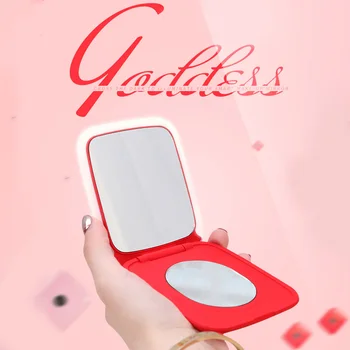 

Handheld Smart Makeup Mirror ABS Circular Touch Dimmer USB Charging LED Light Portable Cosmetic Tool 5X Magnifying Gift