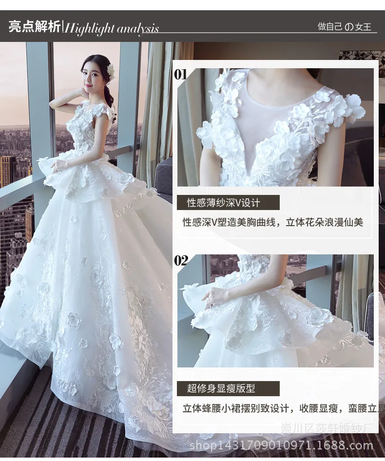 Vestidos de noiva, бальное платье принцессы с круглым вырезом, свадебное платье с кружевной аппликацией и длинным шлейфом, роскошное платье невесты, сексуальное платье с открытой спиной