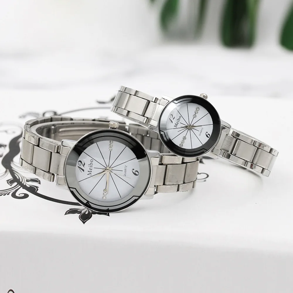 2019 модные круглые парные часы с черным и белым циферблатом Вольфрамовая сталь