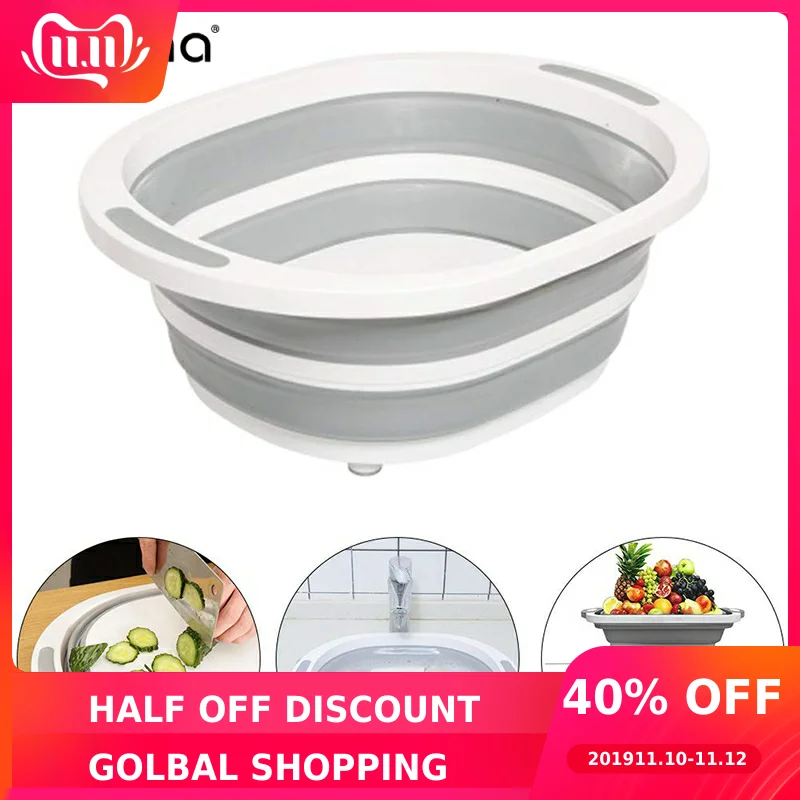 

Collapsible Fold Cutting Board with Dish Tub Folding Washing Bowl Draining Basket Basin Sink Chopping Slicing Board for Kitchen