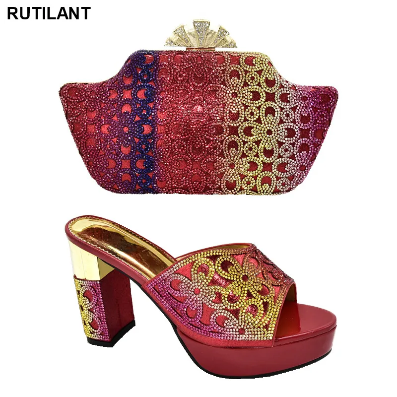 

New Italian Ladies Shoes and Bags To Match Set Decorated with Rhinestone Designer Shoes Women Luxury 2020 Elegant Crystal Shoes