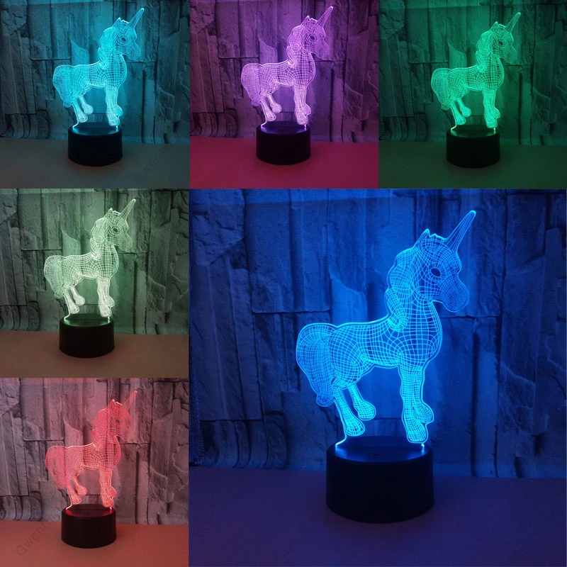 3D Illusion Night Light Unicorn Lamp 7 Colors LED USB Touch Table Lamps Kids Baby Christmas Gifts Luminaria Bedroom Home Decor | Лампы и
