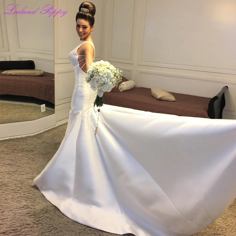Женские сексуальные атласные свадебные платья Русалка Vestido De Noiva в пол без рукавов без бретелек свадебное платье Часовня Поезд
