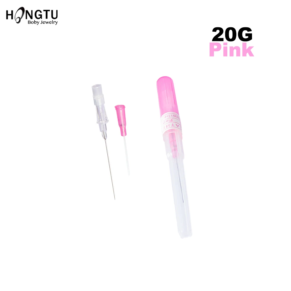 20G(Pink)-1pc 1 шт. хирургические Сталь катетер канюля с мягкими стерильными адгезивными пункционная игла 14 г 16 18 г, 20 г тела ювелирные изделия-пирсинг комплект стерилизованные тела иглы для татуировки - Окраска металла: 20G(Pink)-1pc